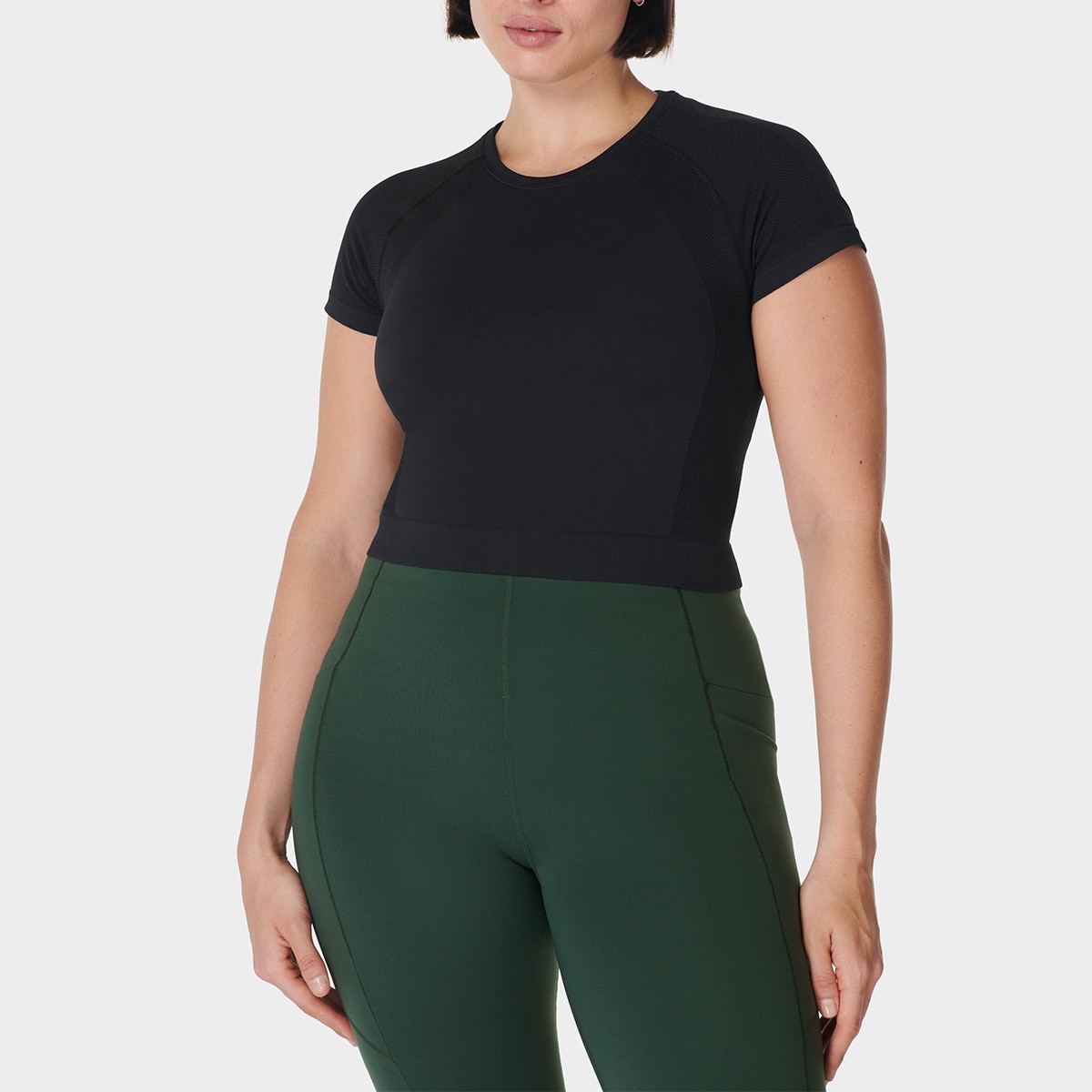 T-shirt de Mulher Athlete Crop Seamless Workout Preto-1