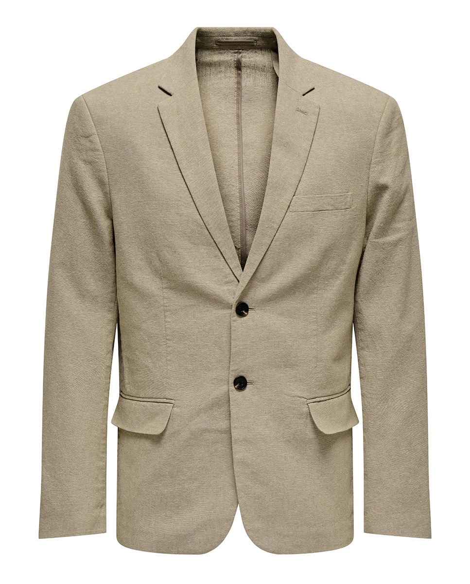 Casaco Blazer Slim Fit de Algodão e Linho Cinzento-4