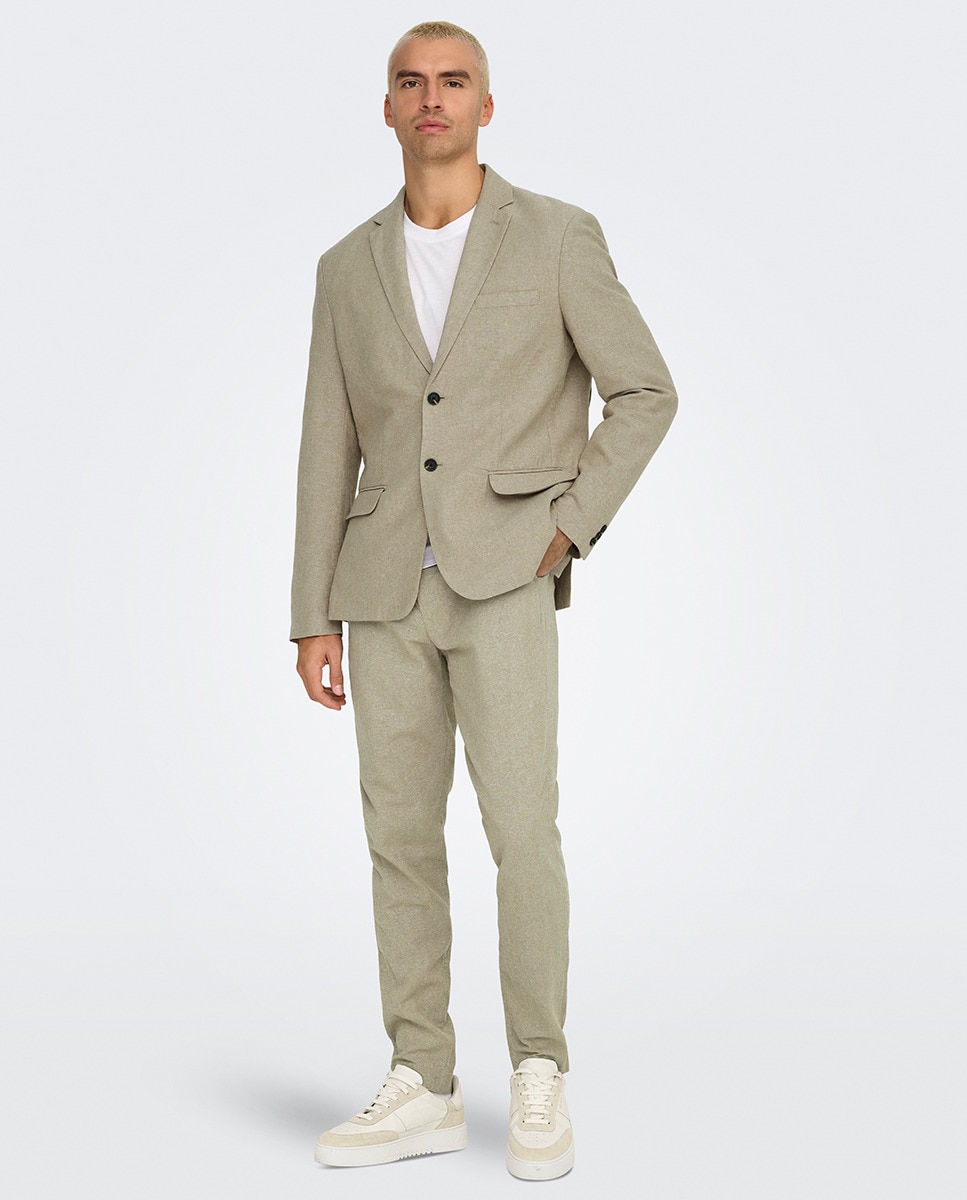 Casaco Blazer Slim Fit de Algodão e Linho Cinzento-6