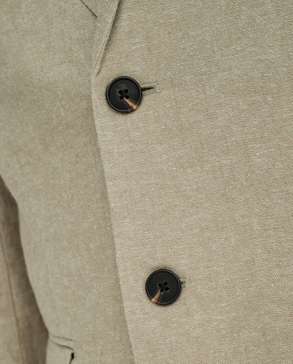 Casaco Blazer Slim Fit de Algodão e Linho Cinzento-3