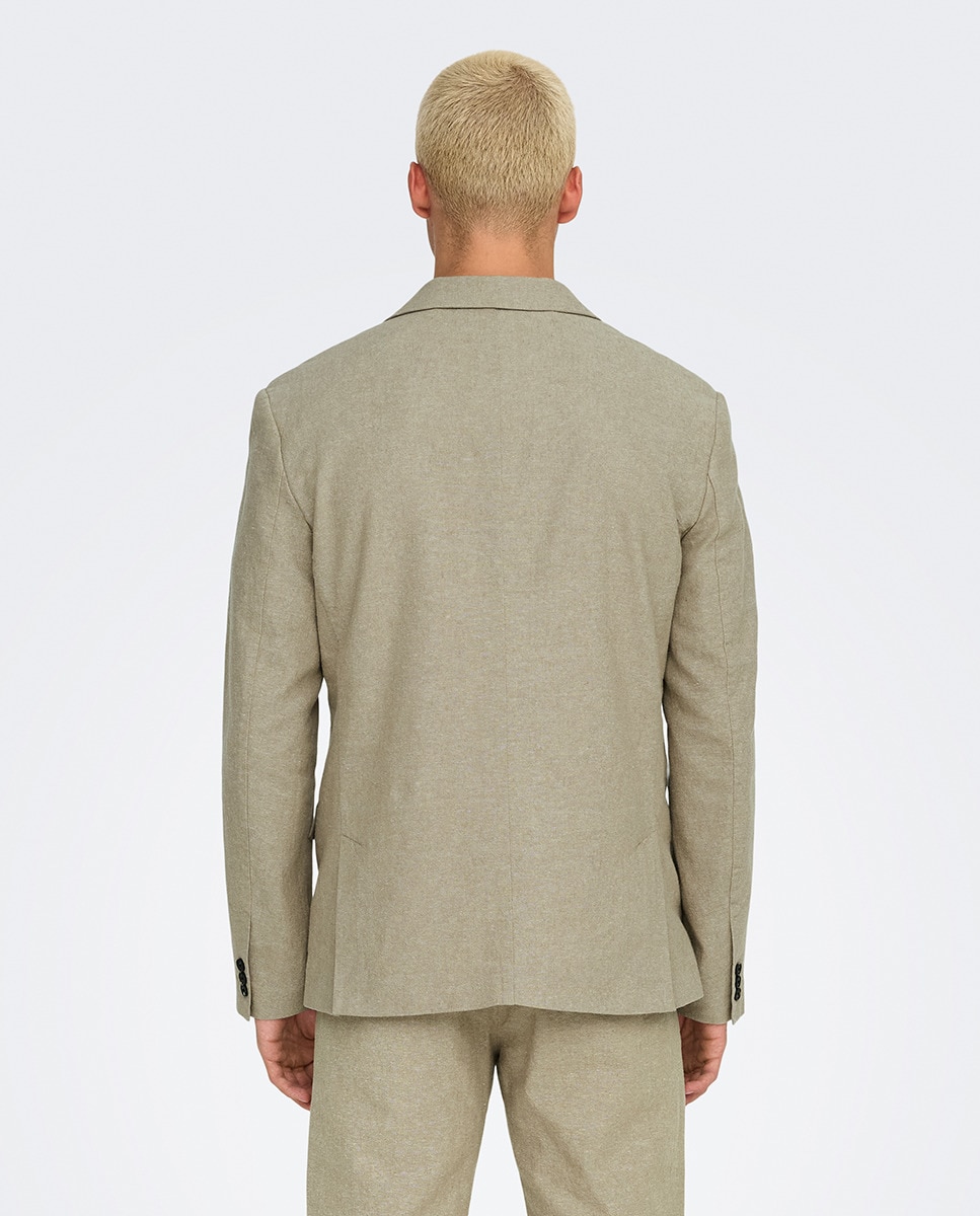 Casaco Blazer Slim Fit de Algodão e Linho Cinzento-2