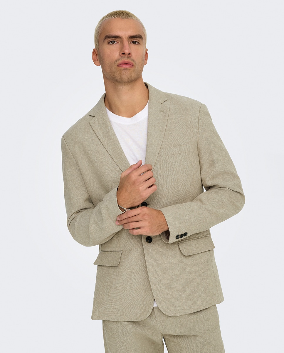 Casaco Blazer Slim Fit de Algodão e Linho Cinzento-1