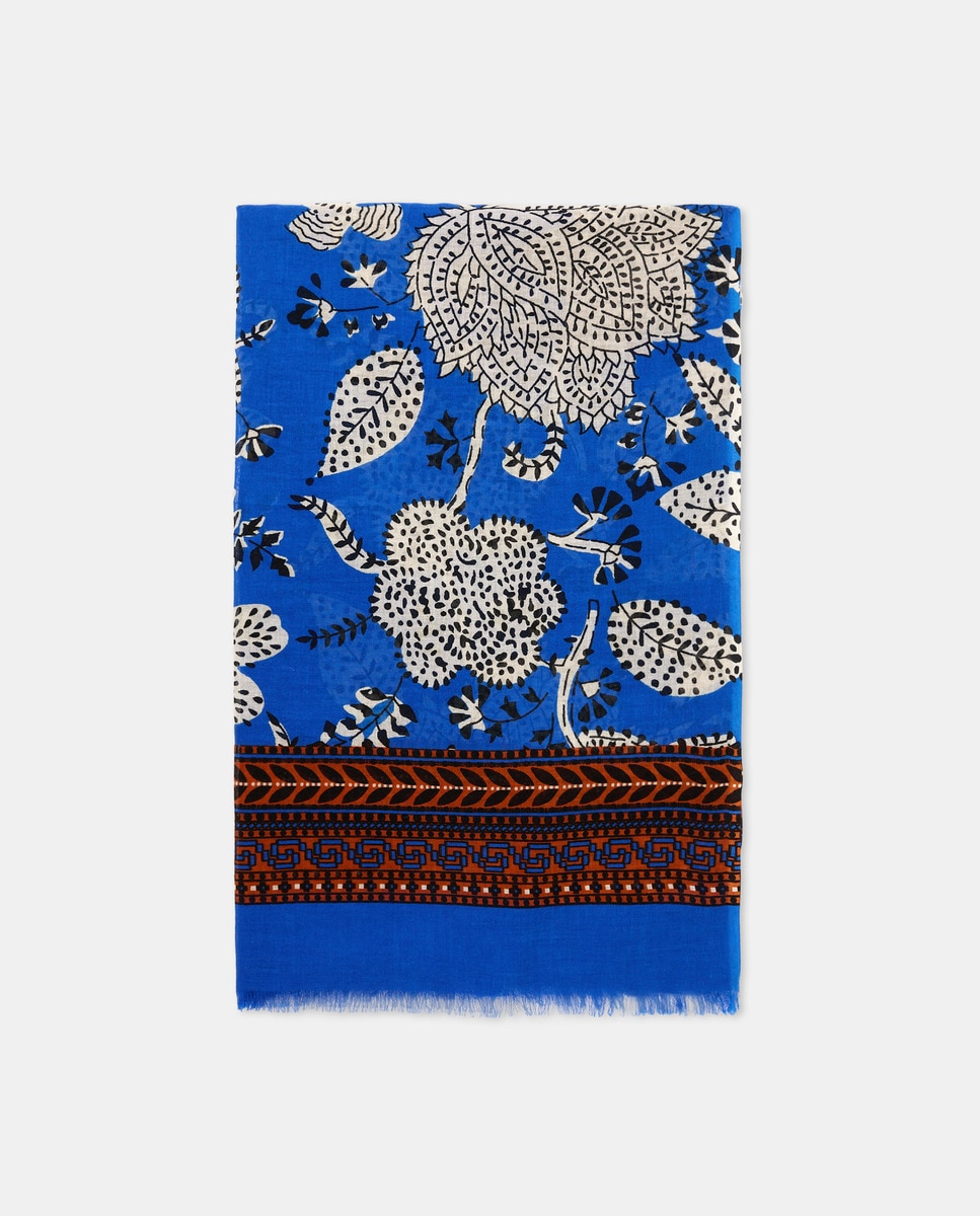 Écharpe de Algodão com Estampado Bicolor Azul-1