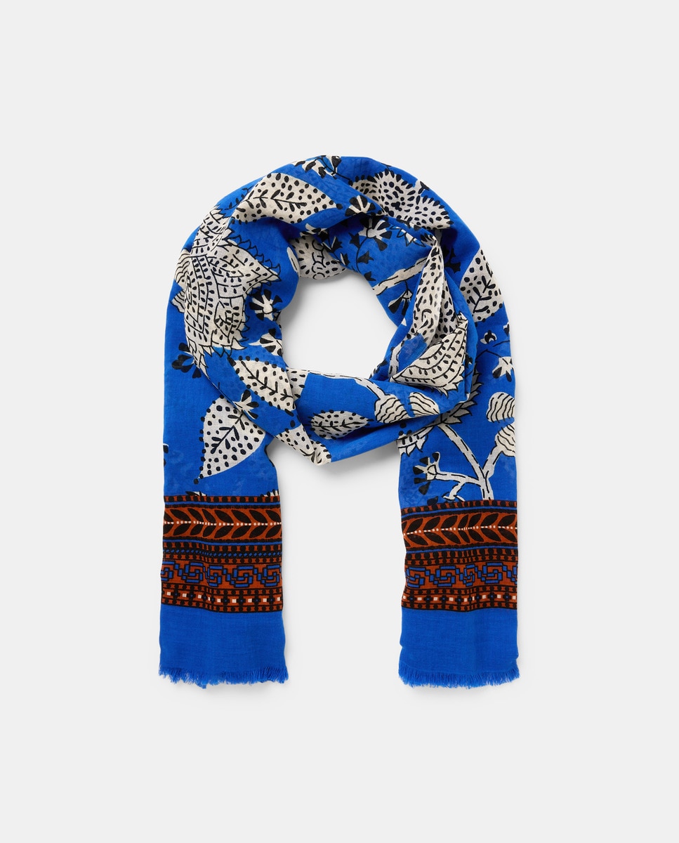 Écharpe de Algodão com Estampado Bicolor Azul-2