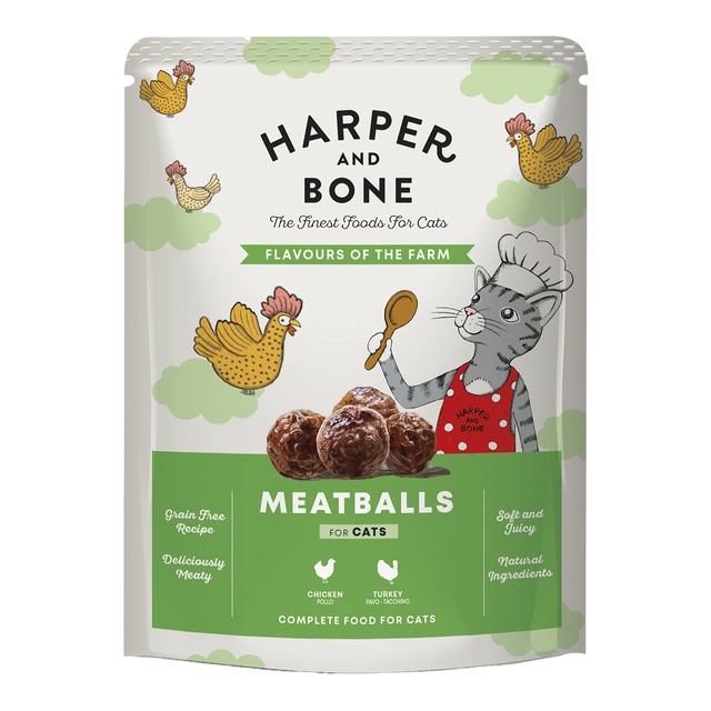 Imagen 0 de Comida húmeda para gatos adultos Harper & Bone albóndigas sabores de la granja pollo y pavo 85 g