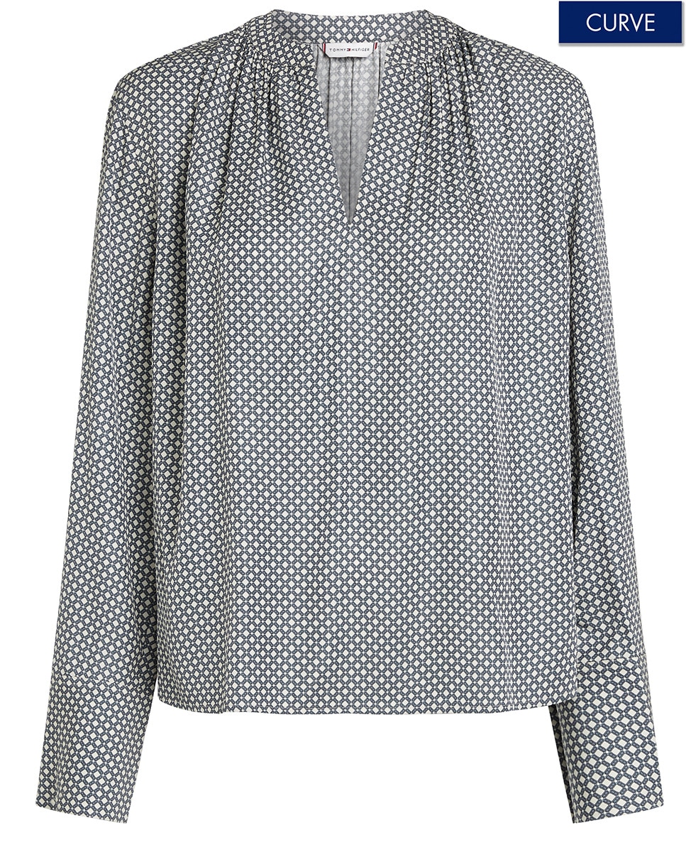 Blusa de Manga Comprida Fluida com Decote em Bico Azul-6