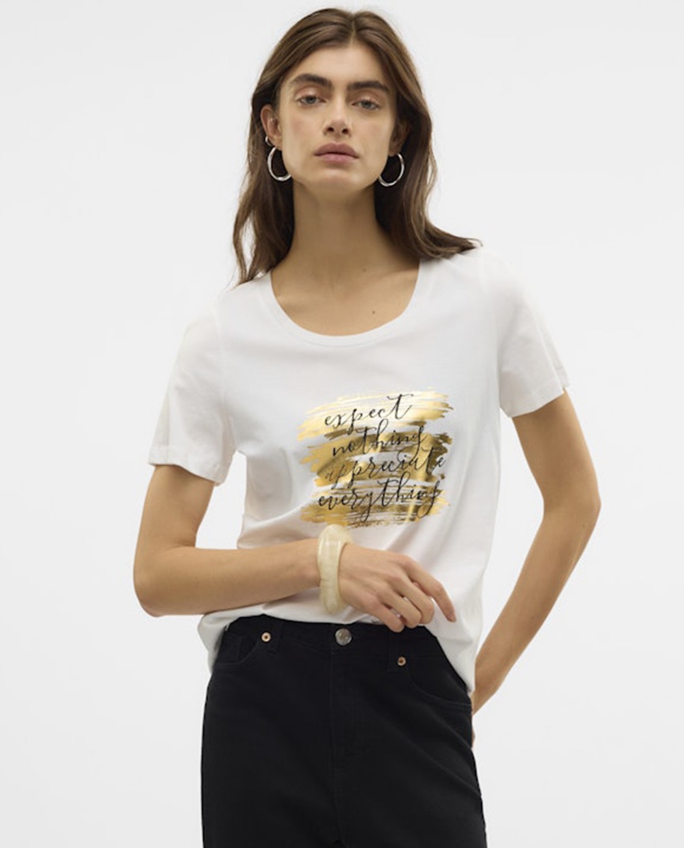 T-shirt básica estampada Branco-4