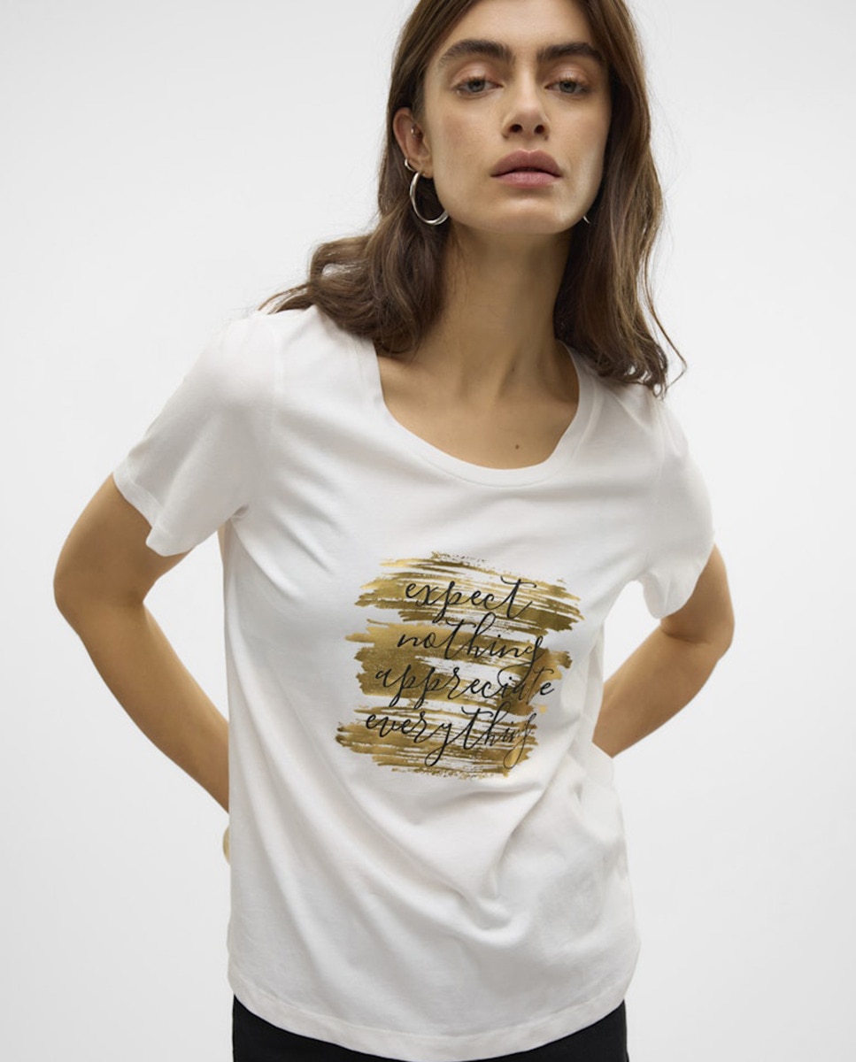 T-shirt básica estampada Branco-1