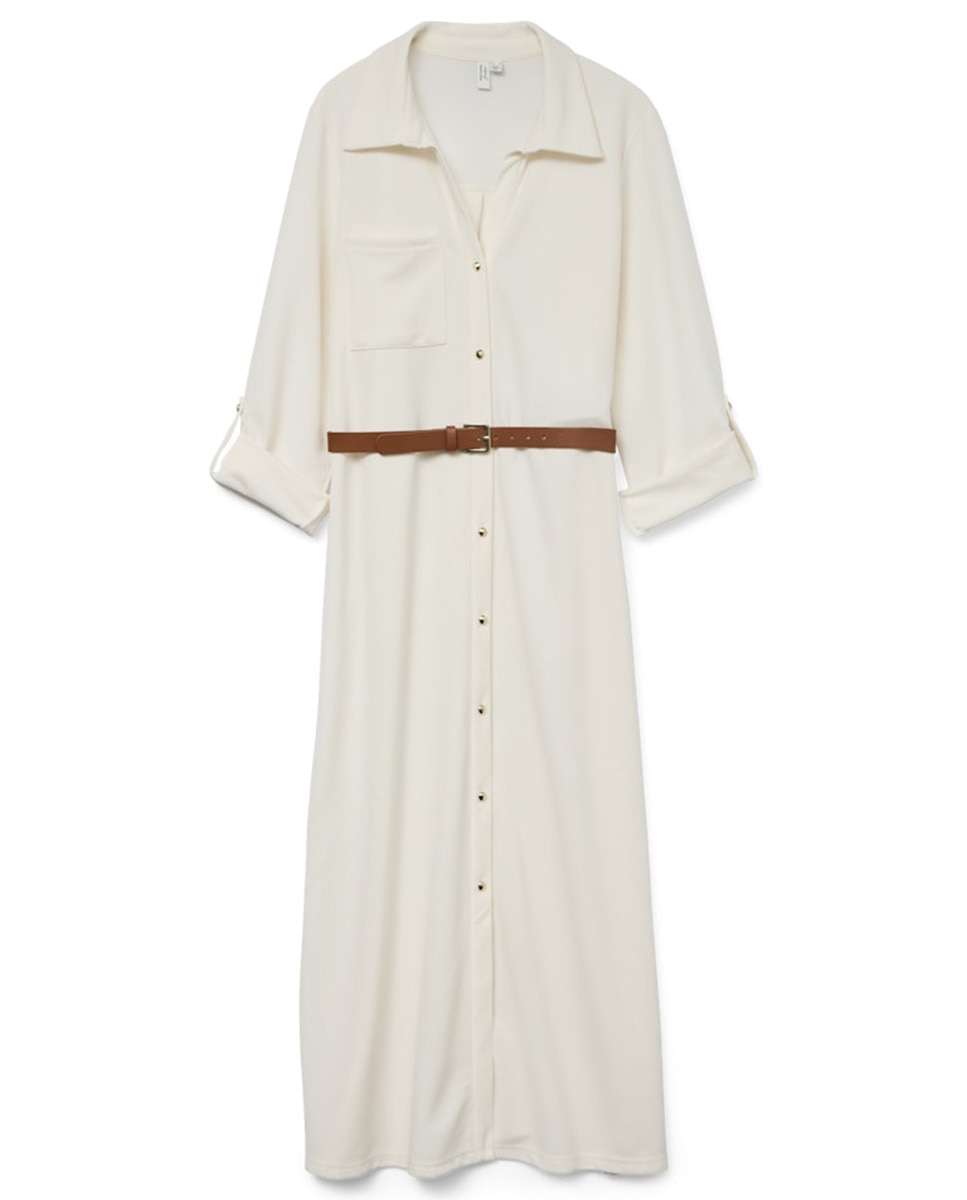 Vestido midi com cinto Branco-6