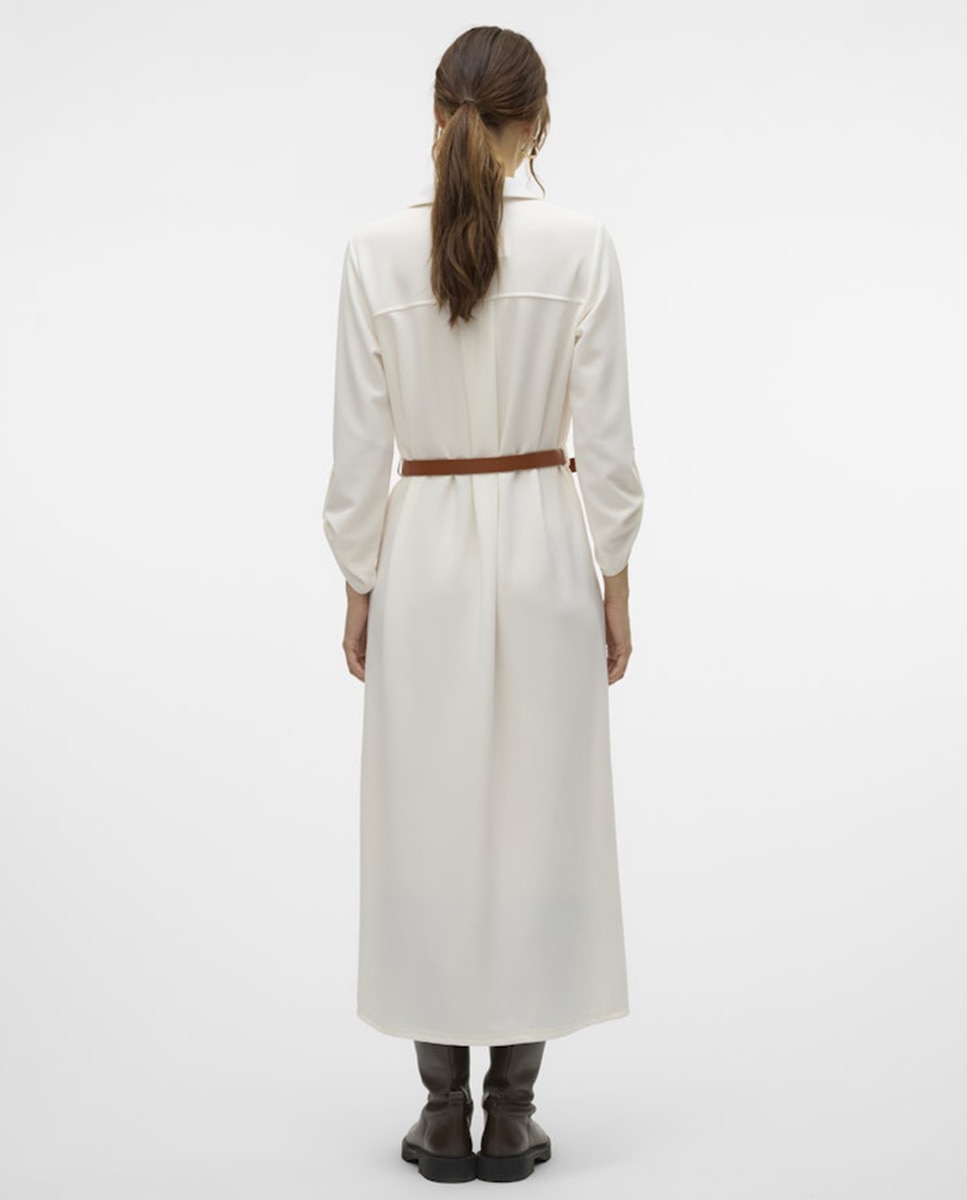 Vestido midi com cinto Branco-2