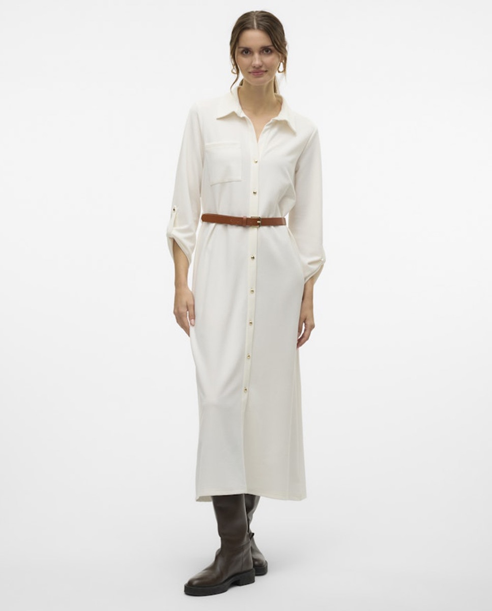 Vestido midi com cinto Branco-1