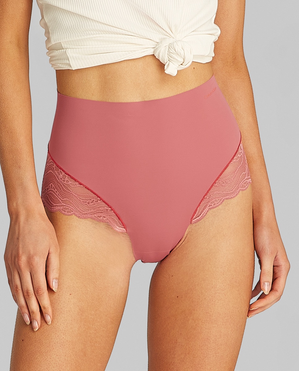 Cueca com Compressão Sensual Stretch Lace Castanho-1
