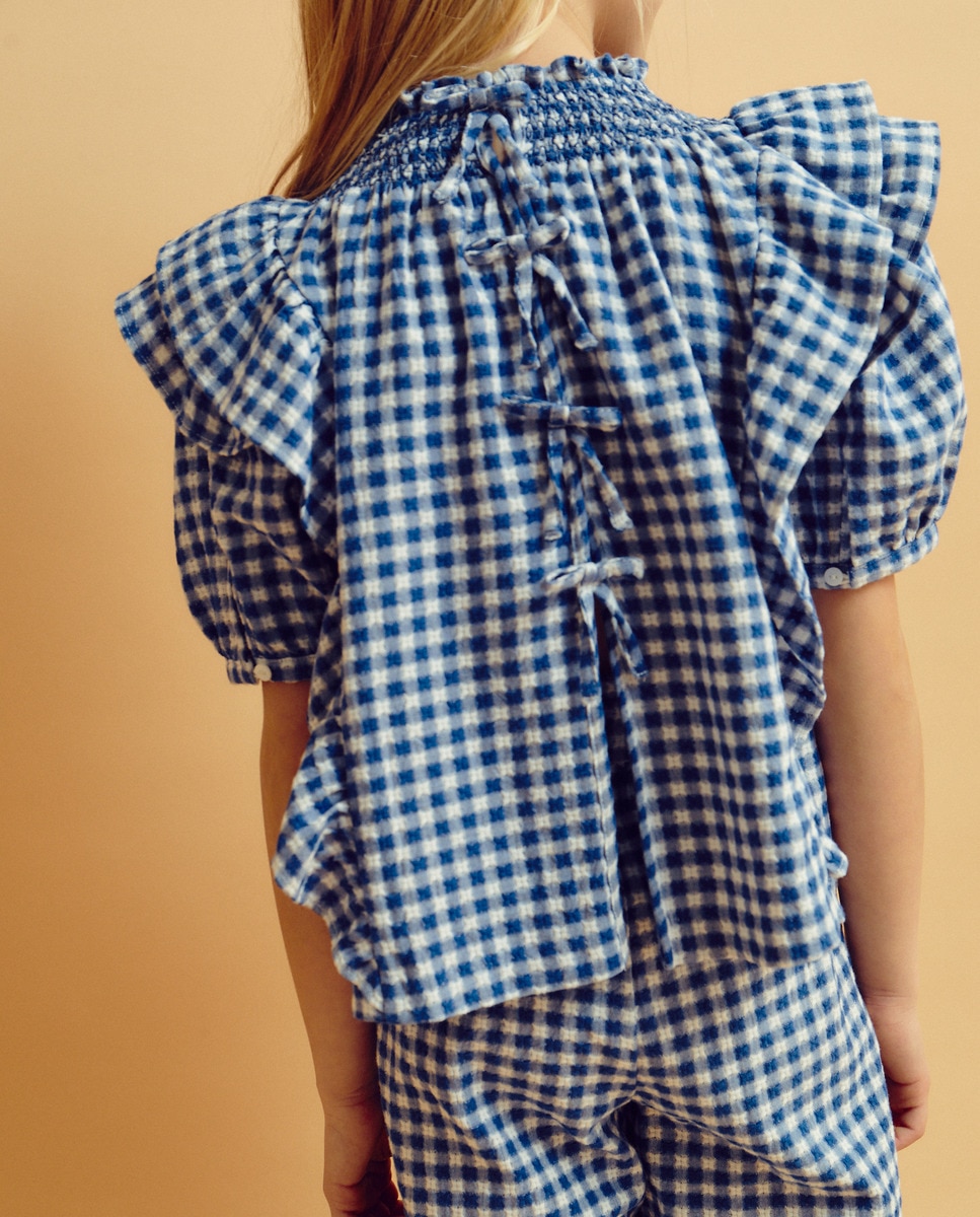 Blusa de Manga Curta Smock Azul-6