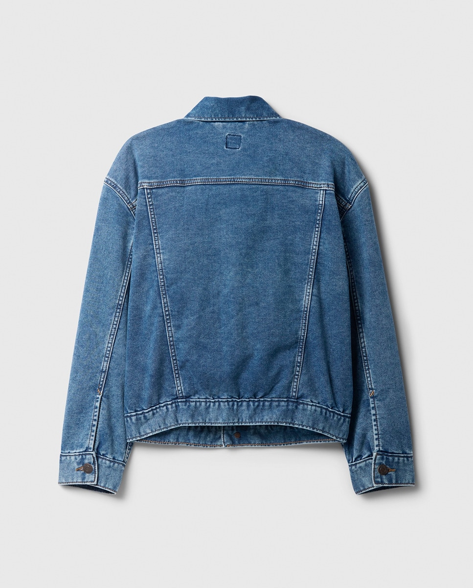 Blusão de Ganga com Ombro Caído, Manga Comprida e Punhos Abotoados Azul-2