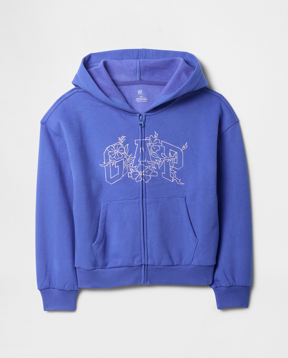 Sweatshirt com Logótipo, Capuz e Fecho de Correr Azul-6