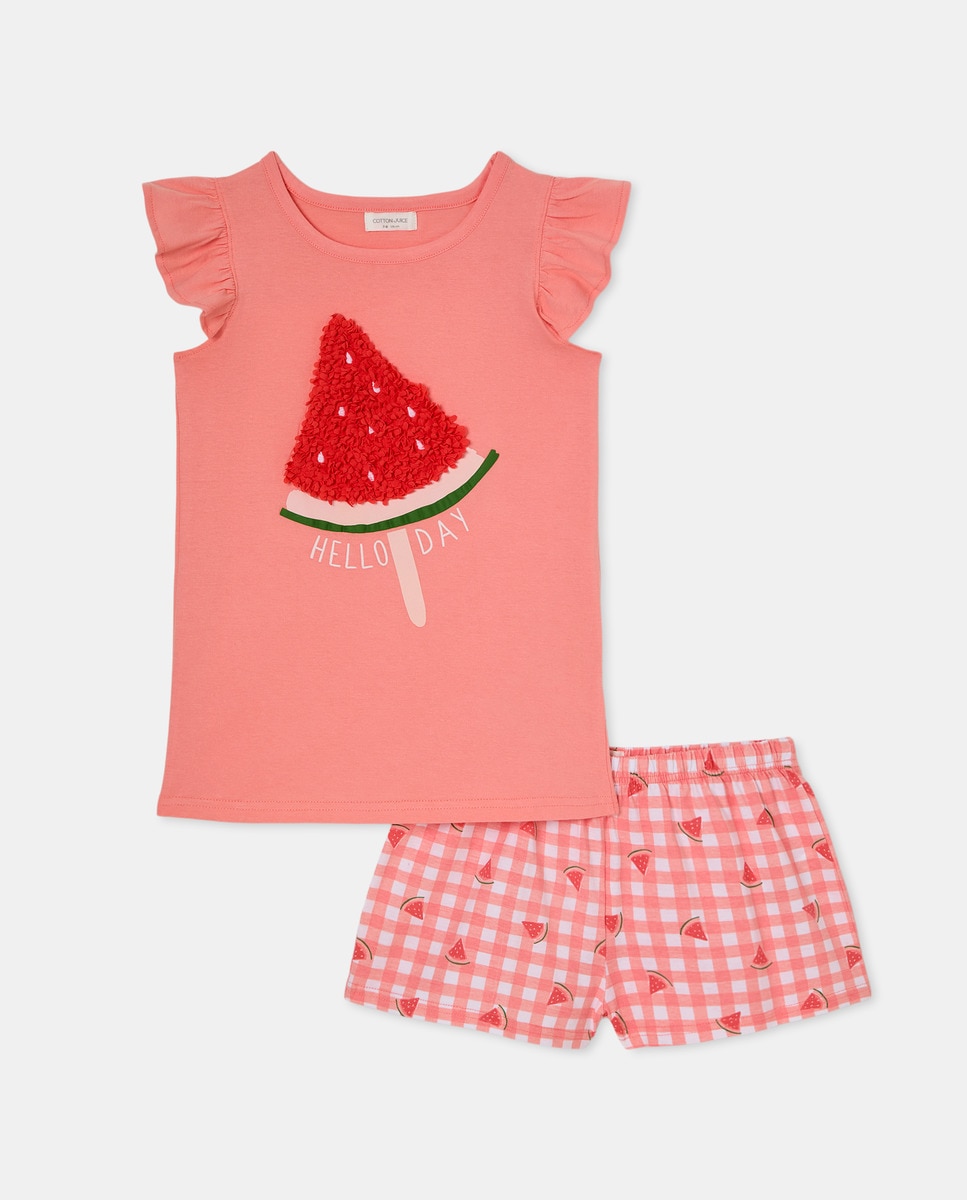Pijama Curto com Estampado Rosa-4
