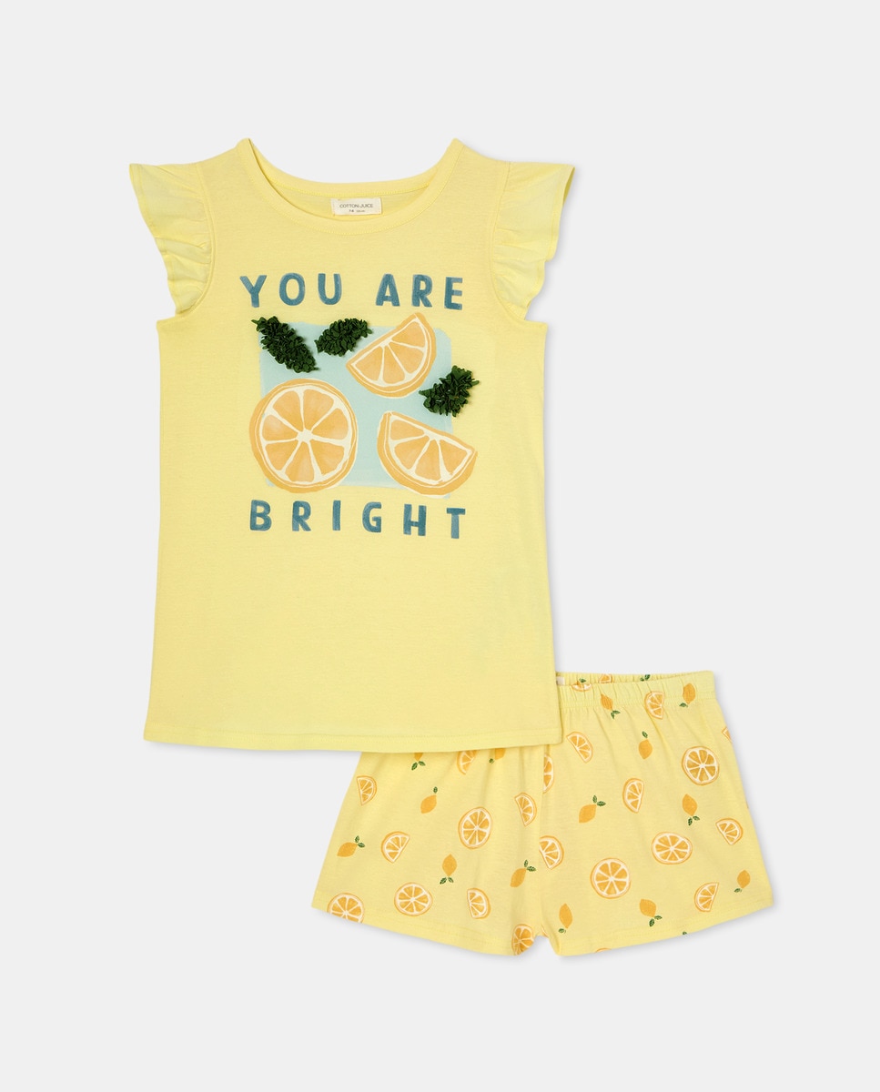 Pijama Curto com Estampado Amarelo-4