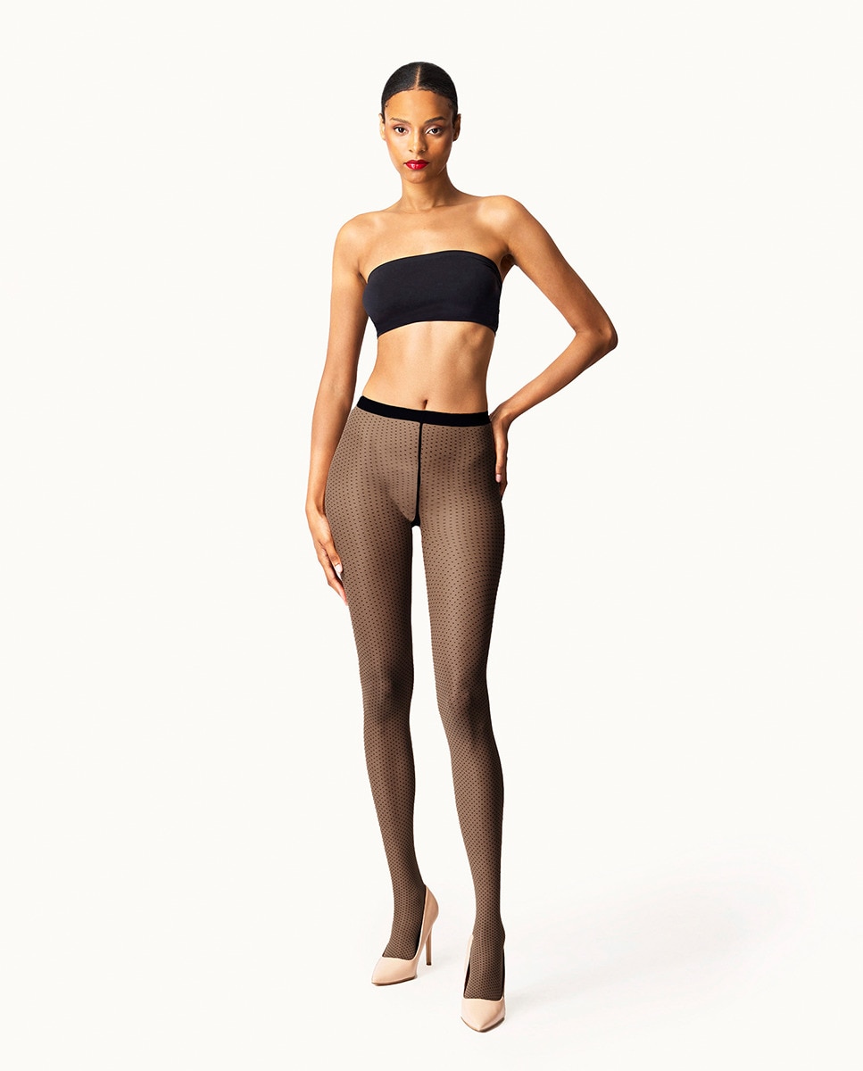 Collants de 20 Deniers às Bolinhas com Acabamento Mate Preto-4