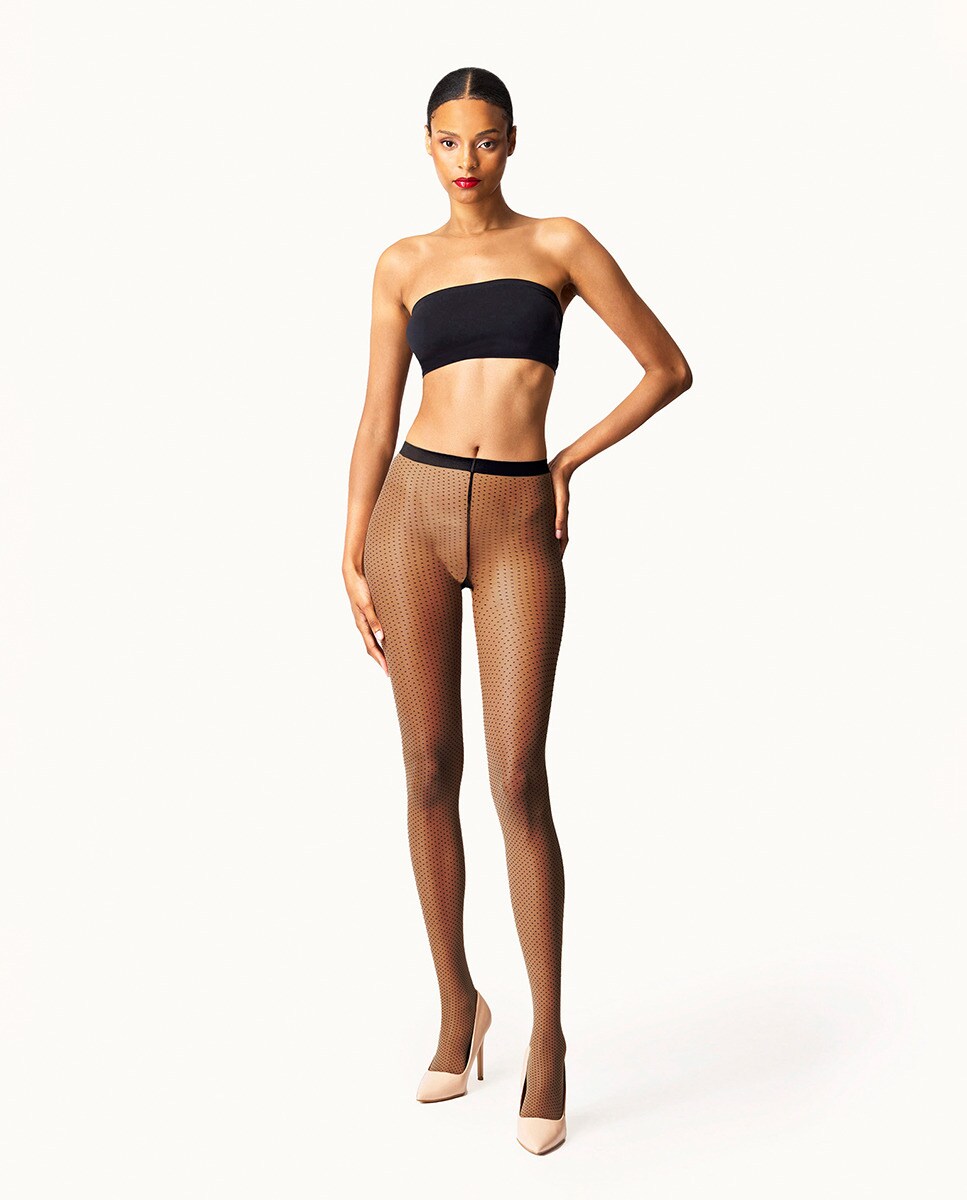 Collants de 20 Deniers às Bolinhas com Acabamento Mate Castanho-claro-4