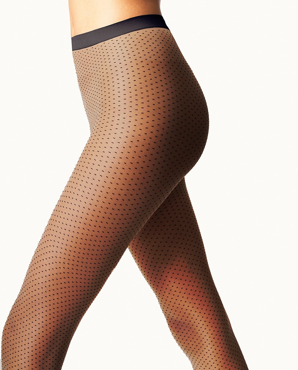 Collants de 20 Deniers às Bolinhas com Acabamento Mate Castanho-claro-3