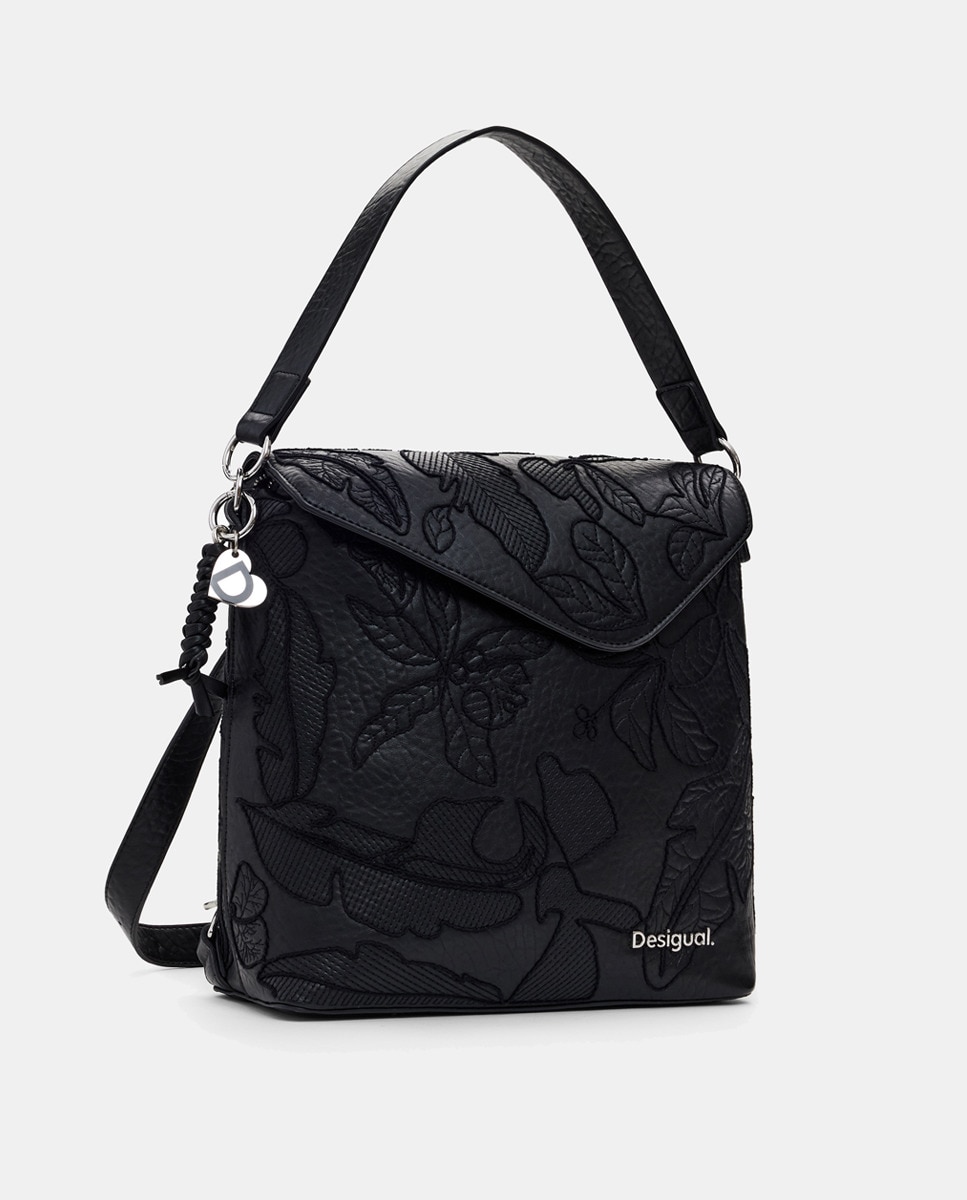 Mala Média com Estampado Floral Preto-3