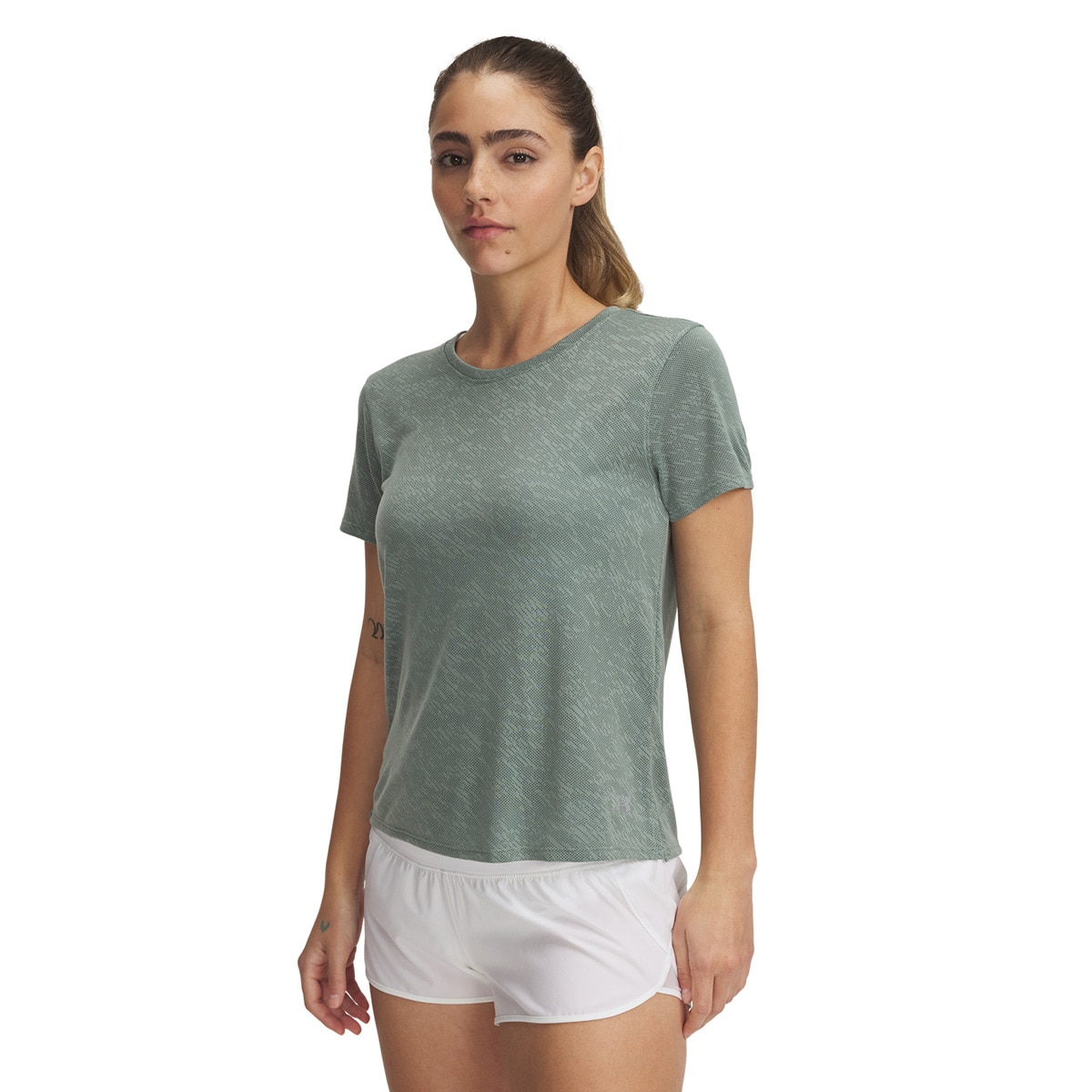 T-shirt de Mulher UA Launch Camo Shortsleeve Verde-1