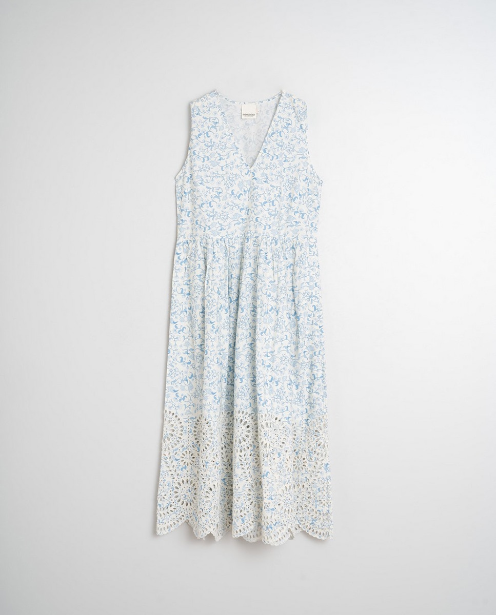 Vestido com decote em bico e sem mangas Azul-4