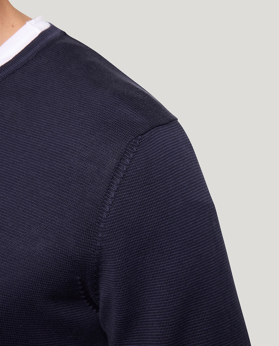 Camisola de Malha Confecionada em Malha de Algodão e com Gola Redonda Azul-marinho-3