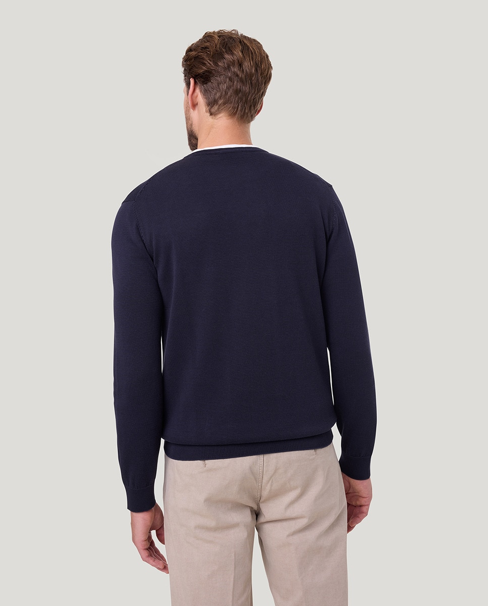 Camisola de Malha Confecionada em Malha de Algodão e com Gola Redonda Azul-marinho-2
