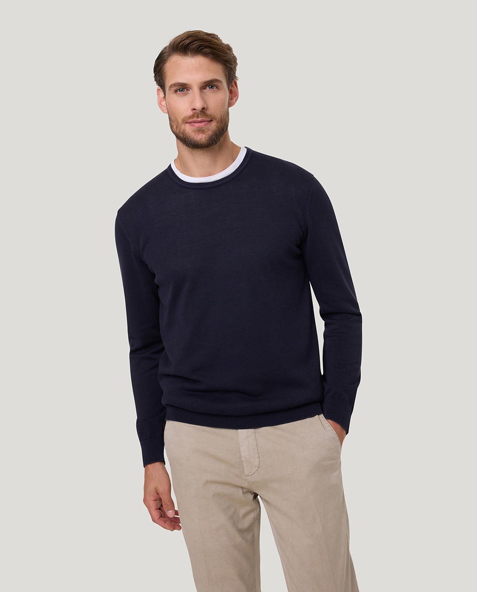Camisola de Malha Confecionada em Malha de Algodão e com Gola Redonda Azul-marinho-1