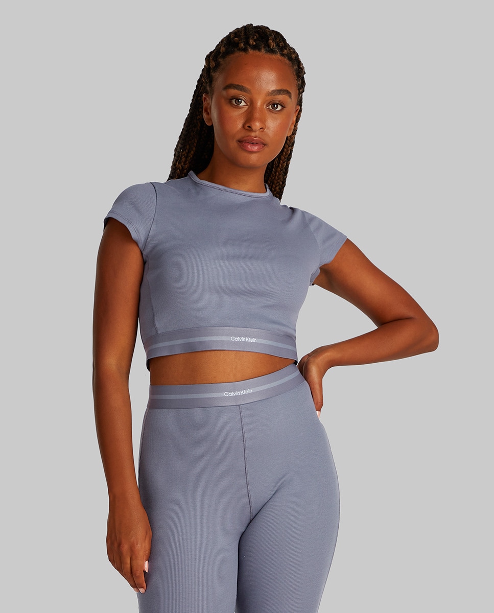 Top Cropped Cotton Stretch Rib Cinzento-1