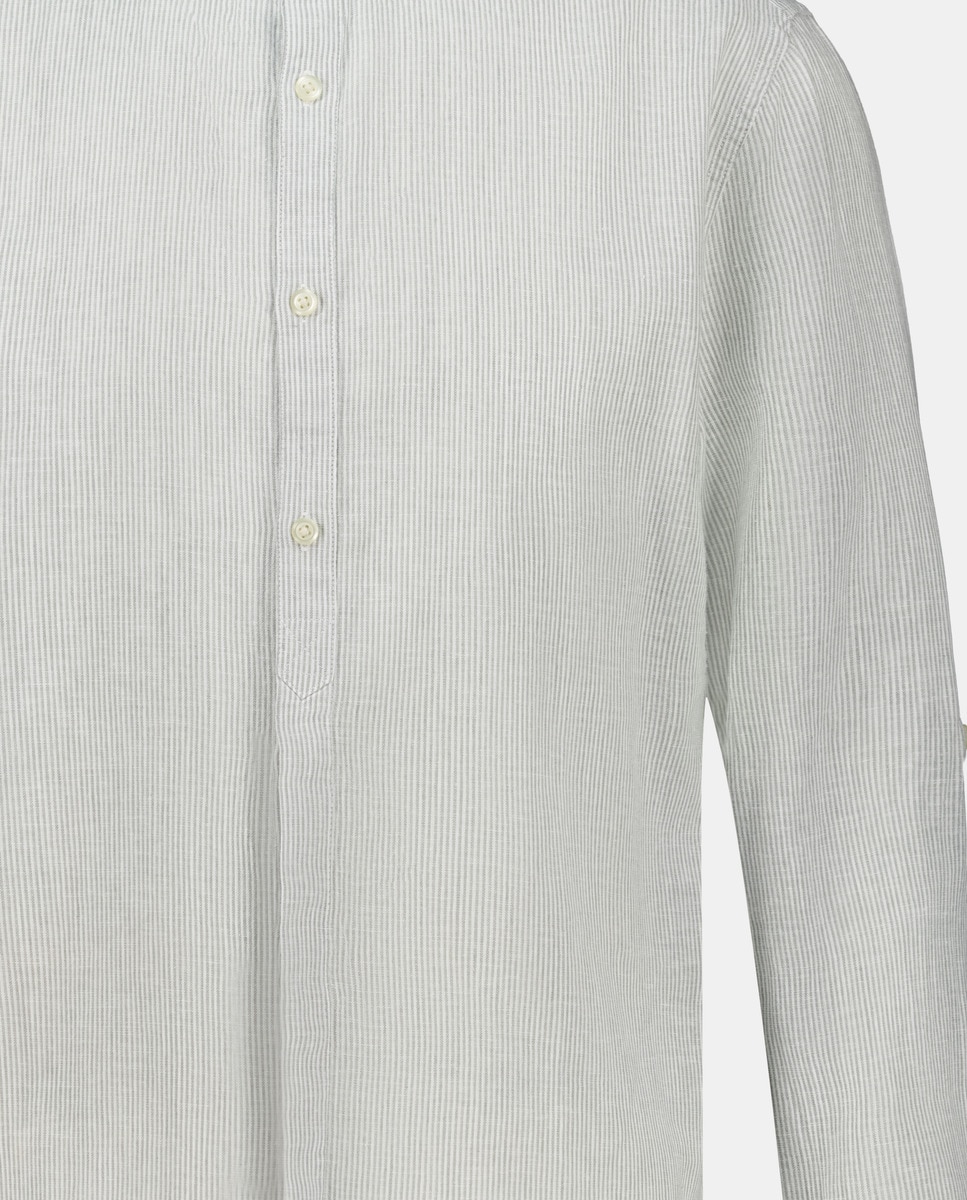Camisa de Linho e Algodão às Riscas com Manga Comprida 520 Caqui-5