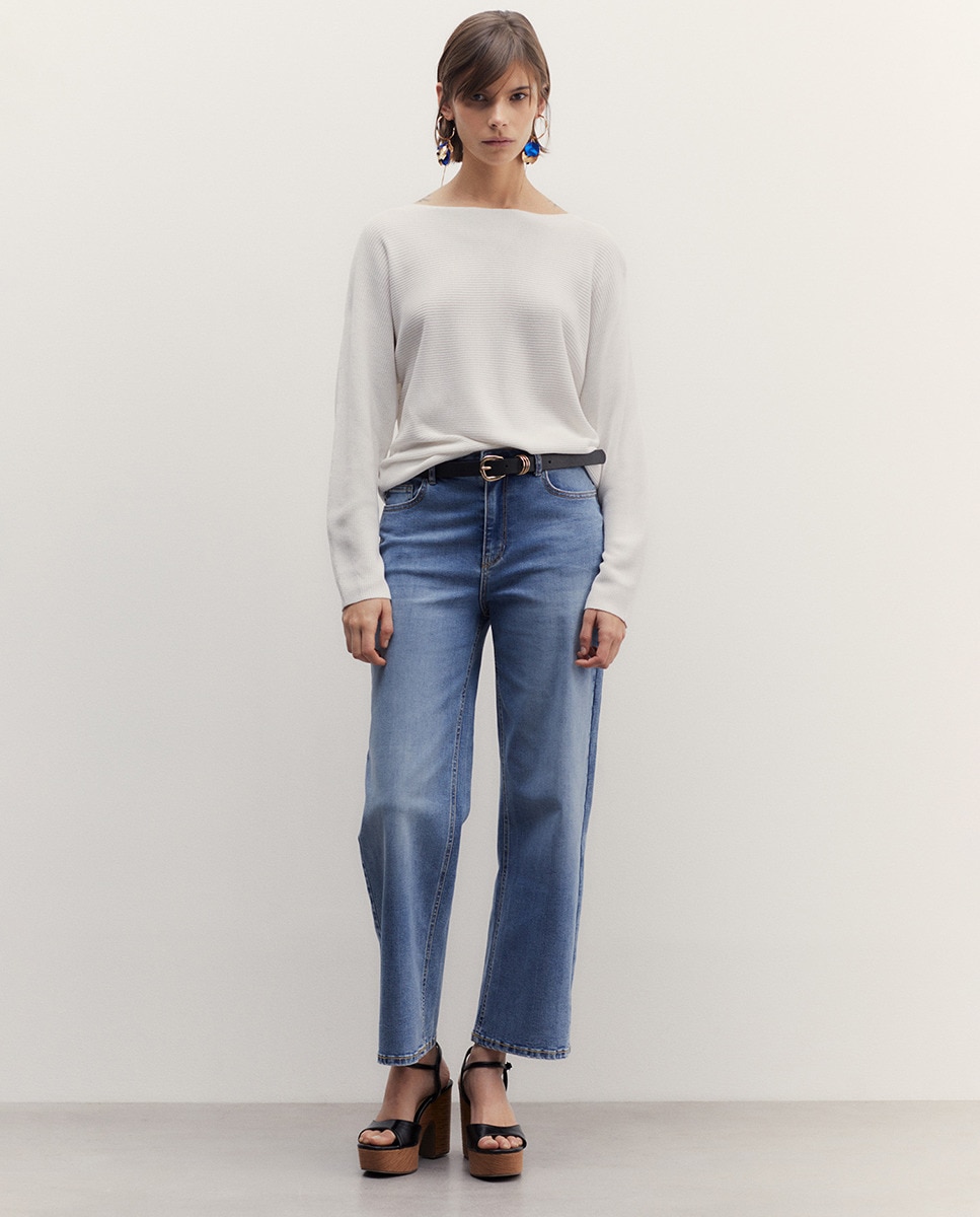 Camisola de Malha com Manga Morcego Branco-7