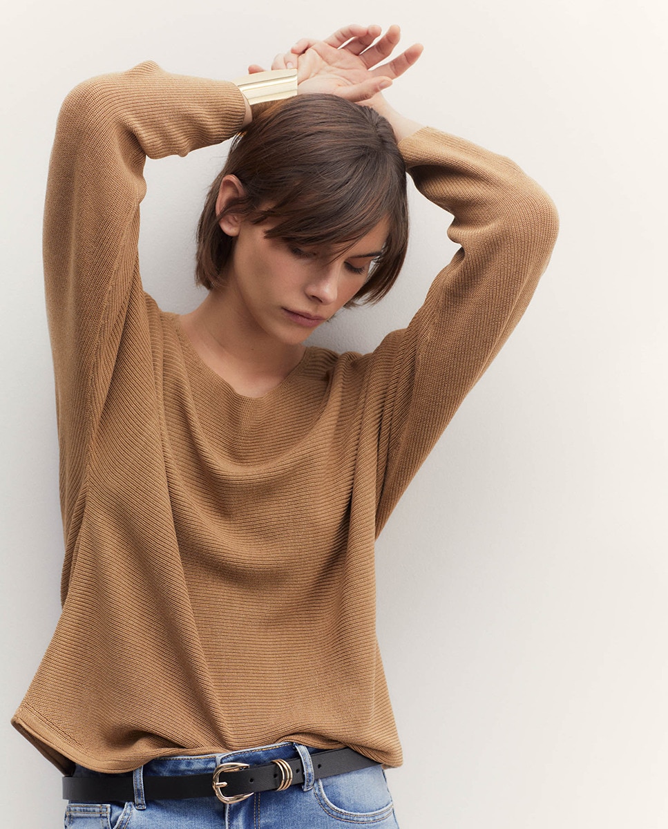 Camisola de Malha com Manga Morcego Bege-1