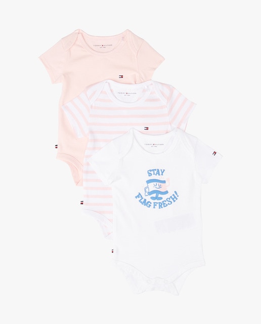 Imagen 0 de Set de regalo de bebé niña de tres bodies con logo bordado