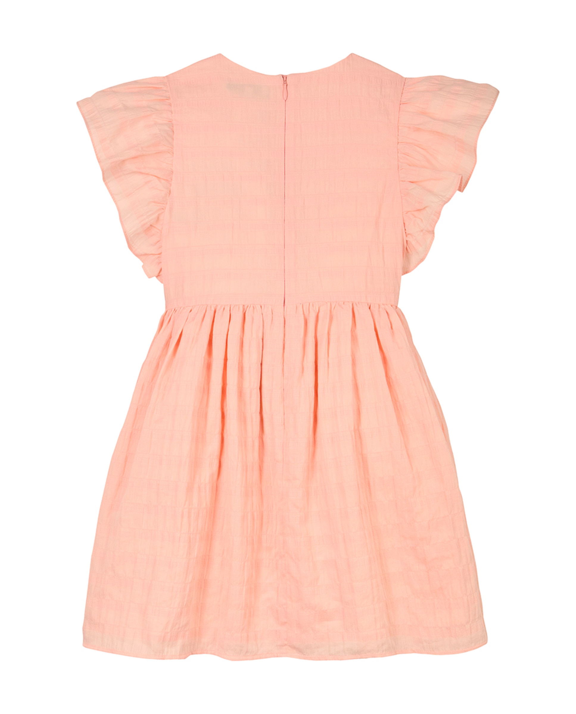 Vestido de Bebé com Manga Curta e Efeito de Textura com Folhos Laranja-2