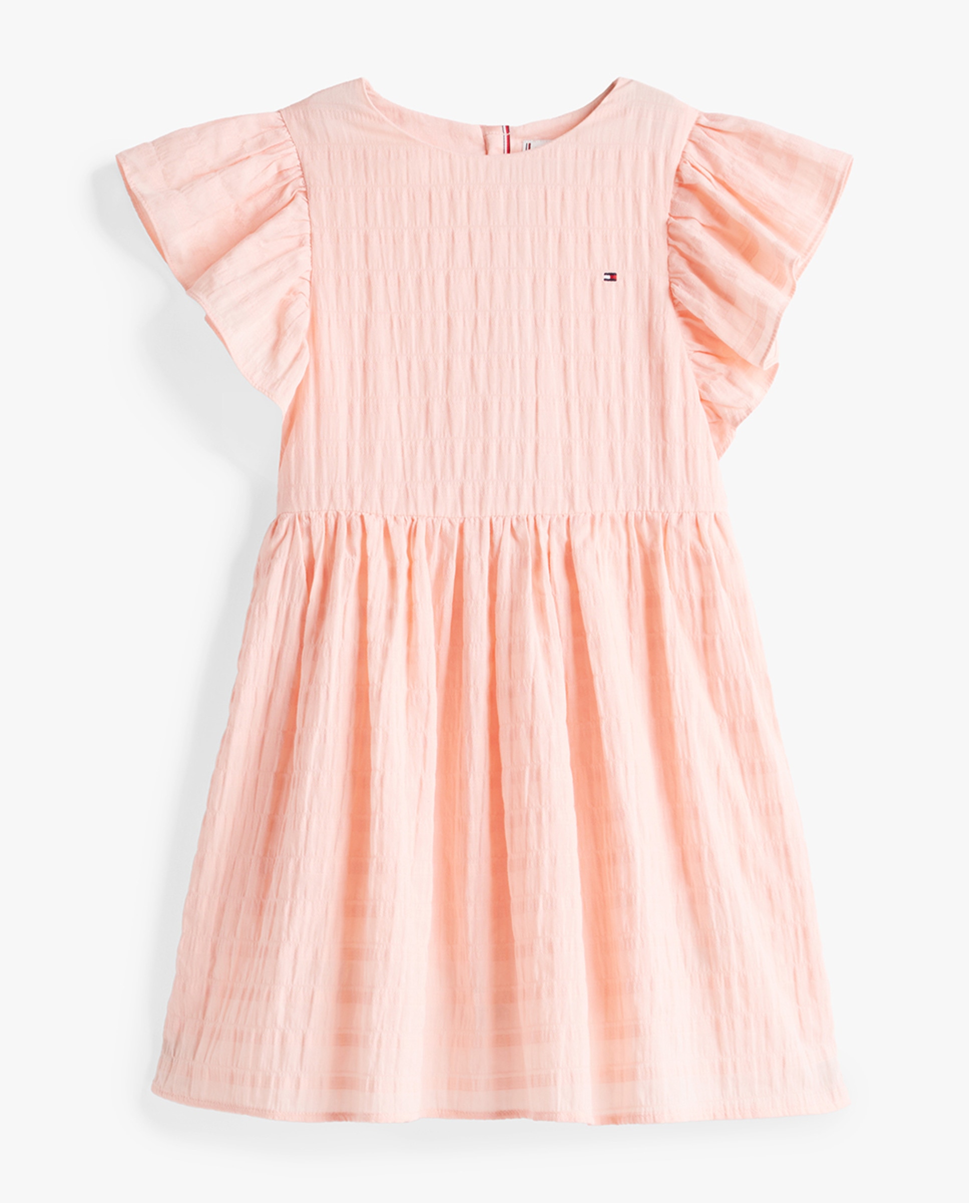 Vestido de Bebé com Manga Curta e Efeito de Textura com Folhos Laranja-1