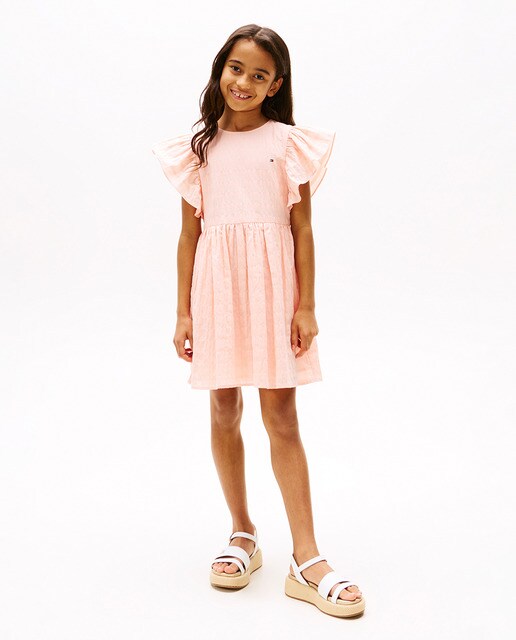 Imagem 0 de Vestido de Bebé com Manga Curta e Efeito de Textura com Folhos