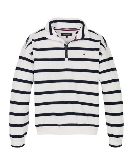Imagem 0 de Sweatshirt às Riscas com Gola em Bico e Meio Fecho de Correr