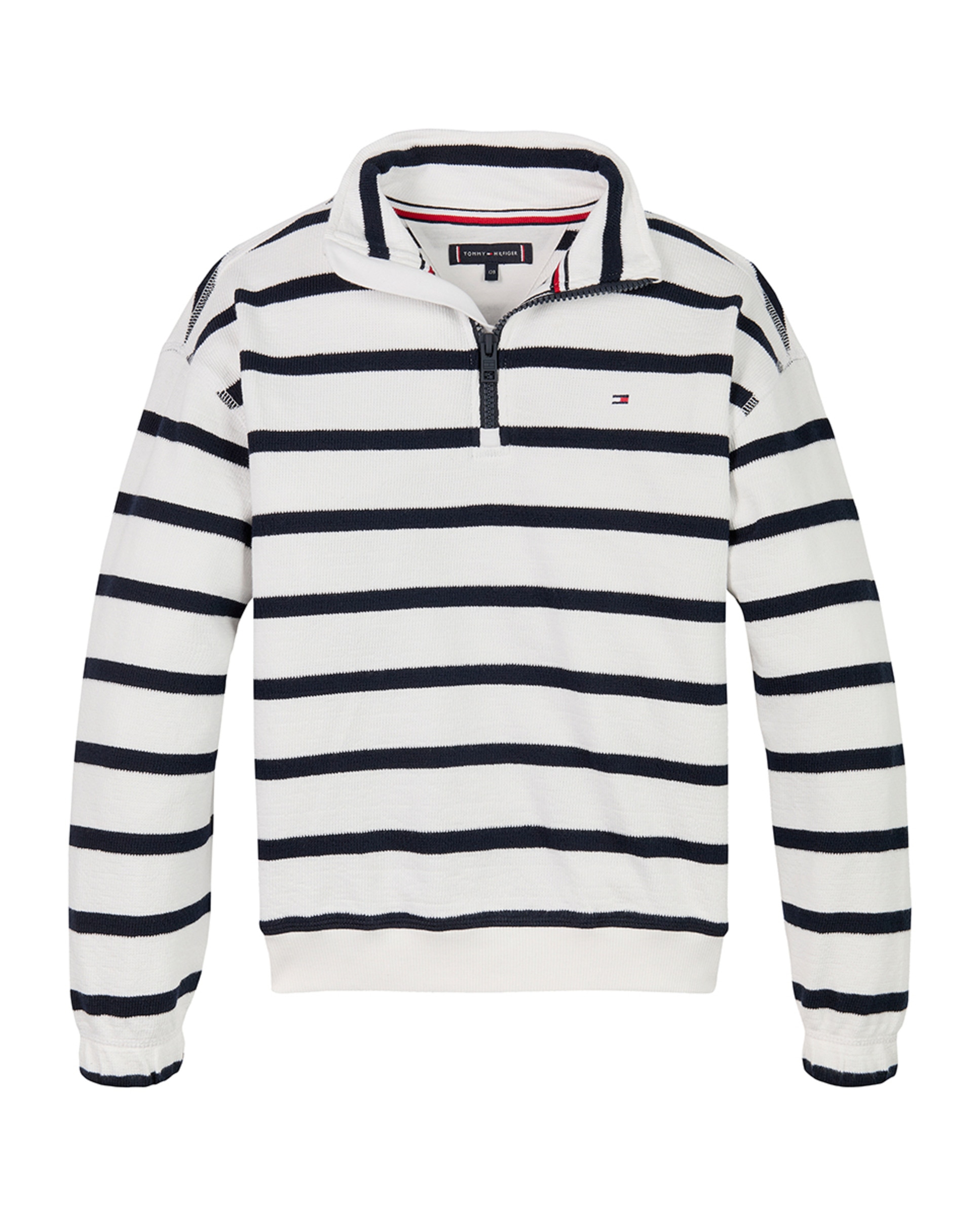 Sweatshirt às Riscas com Gola em Bico e Meio Fecho de Correr Multicolor-1