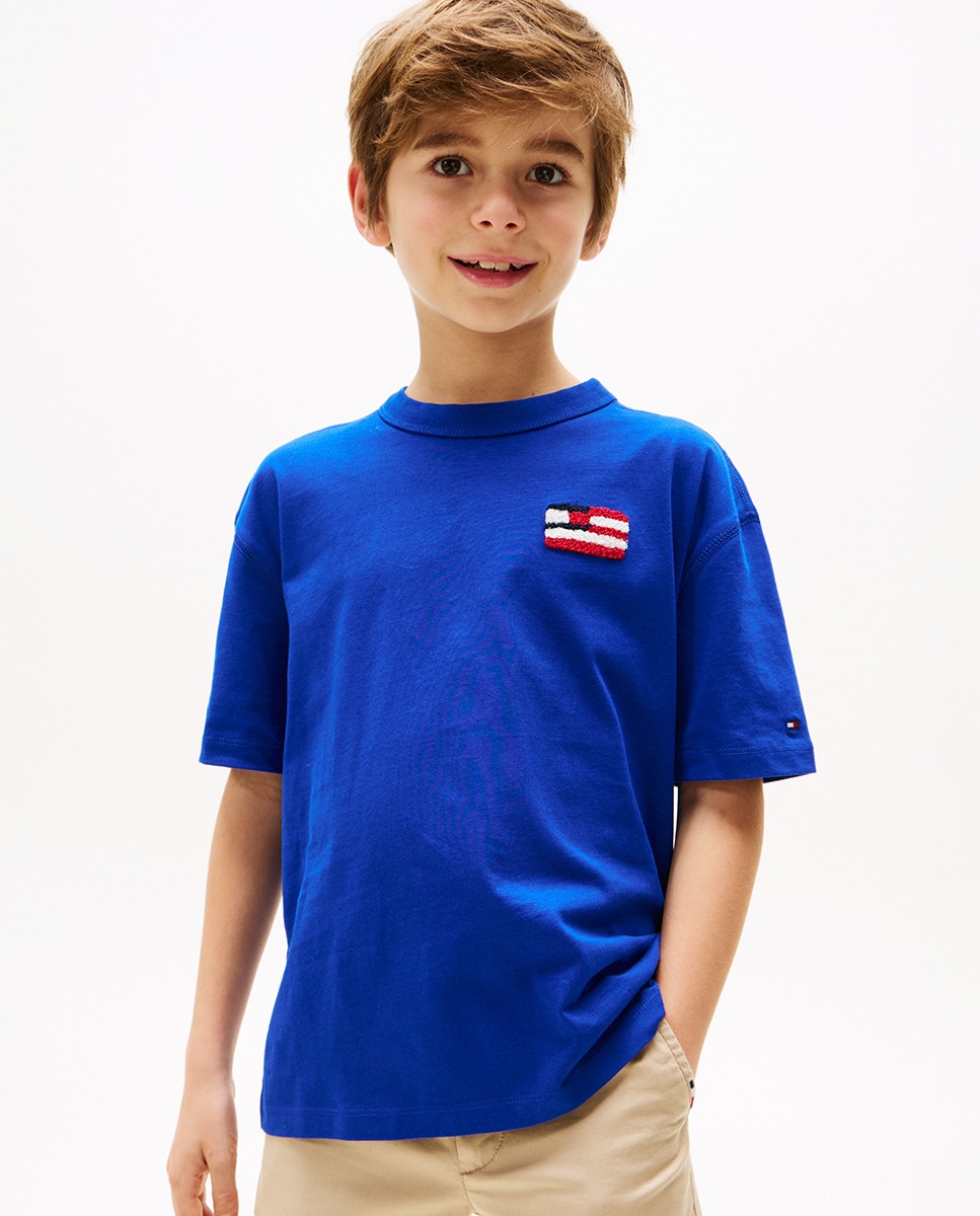 T-shirt Lisa de Manga Curta com Gola Redonda Azul-1