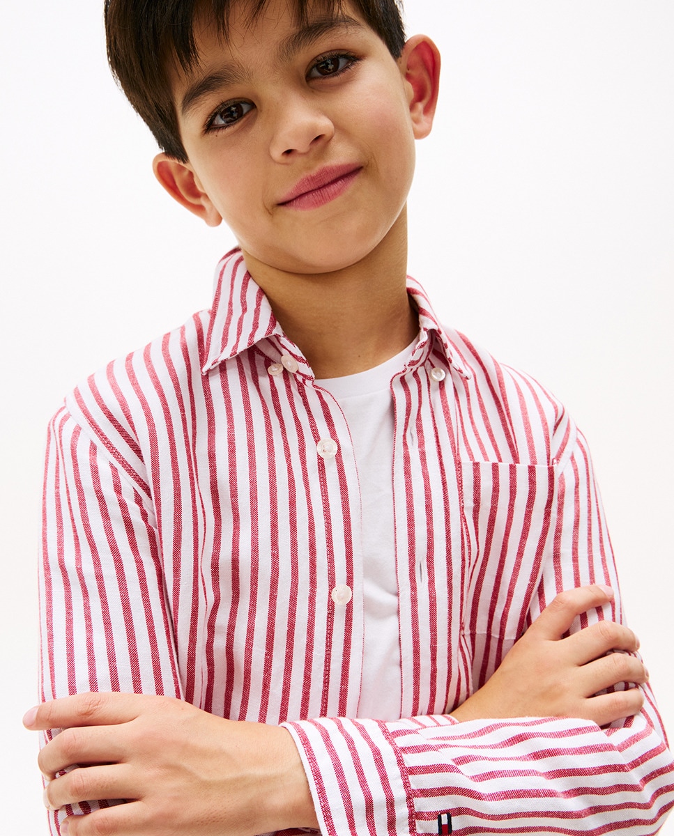 Camisa de Manga Comprida às Riscas Vermelho-3