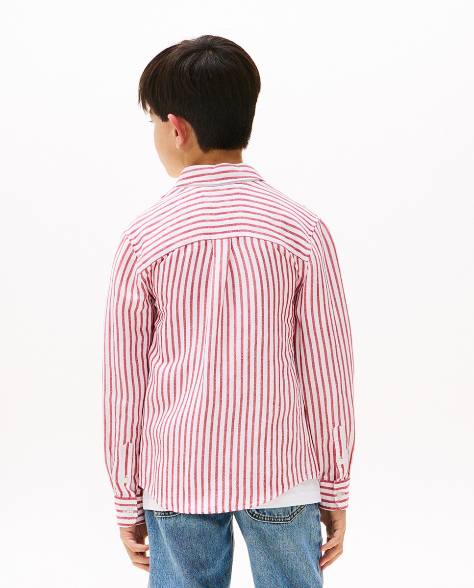 Camisa de Manga Comprida às Riscas Vermelho-2