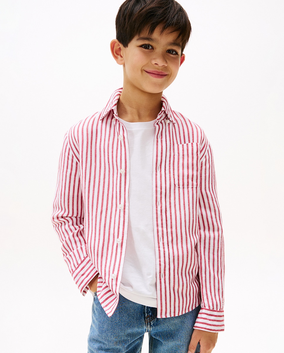 Camisa de Manga Comprida às Riscas Vermelho-1
