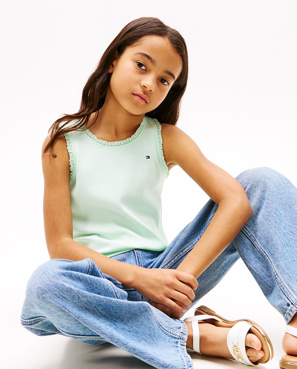 T-shirt de Alças com Detalhe com Folhos Verde-3
