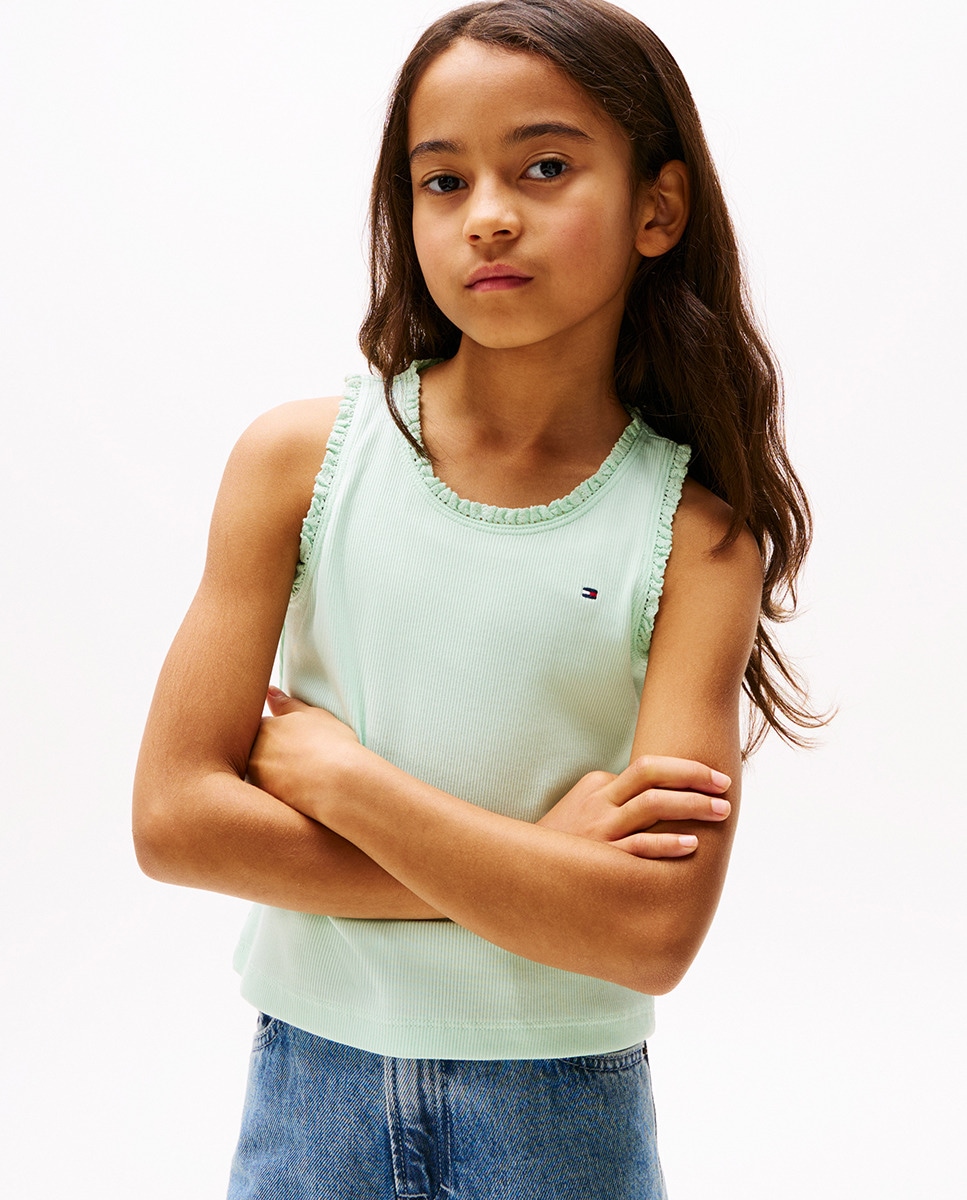 T-shirt de Alças com Detalhe com Folhos Verde-1