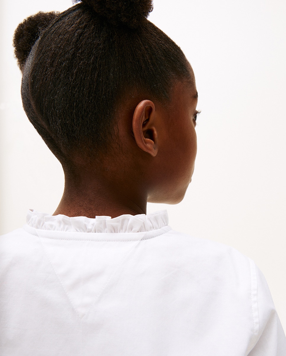 Camisa Lisa de Manga Curta com Gola à Padre e Manga 3/4 Azul-4
