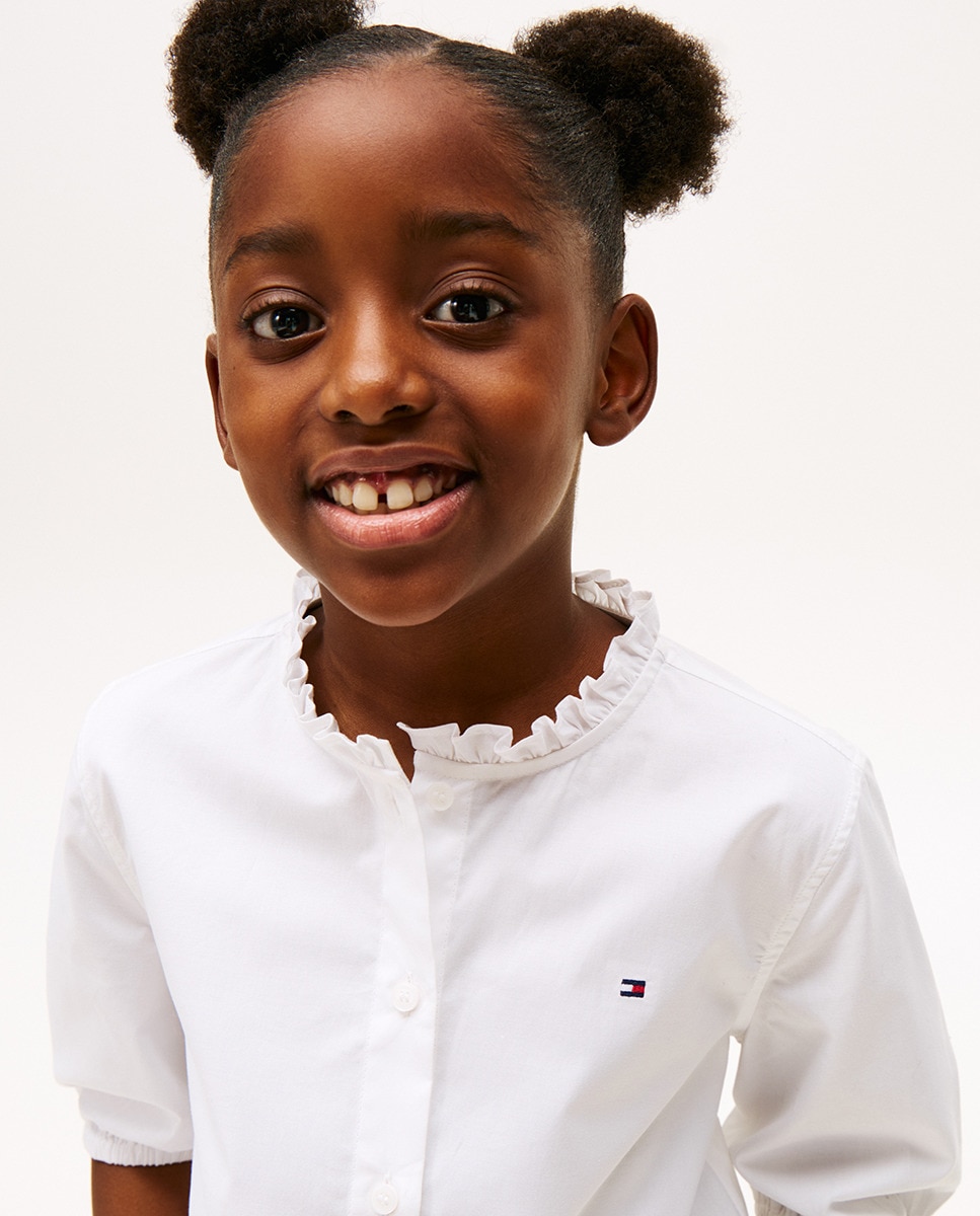 Camisa Lisa de Manga Curta com Gola à Padre e Manga 3/4 Azul-3