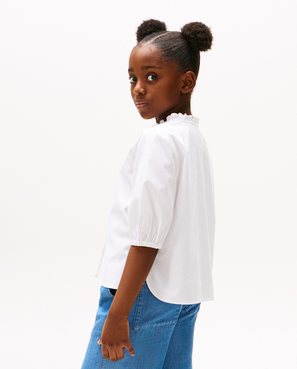 Camisa Lisa de Manga Curta com Gola à Padre e Manga 3/4 Azul-2
