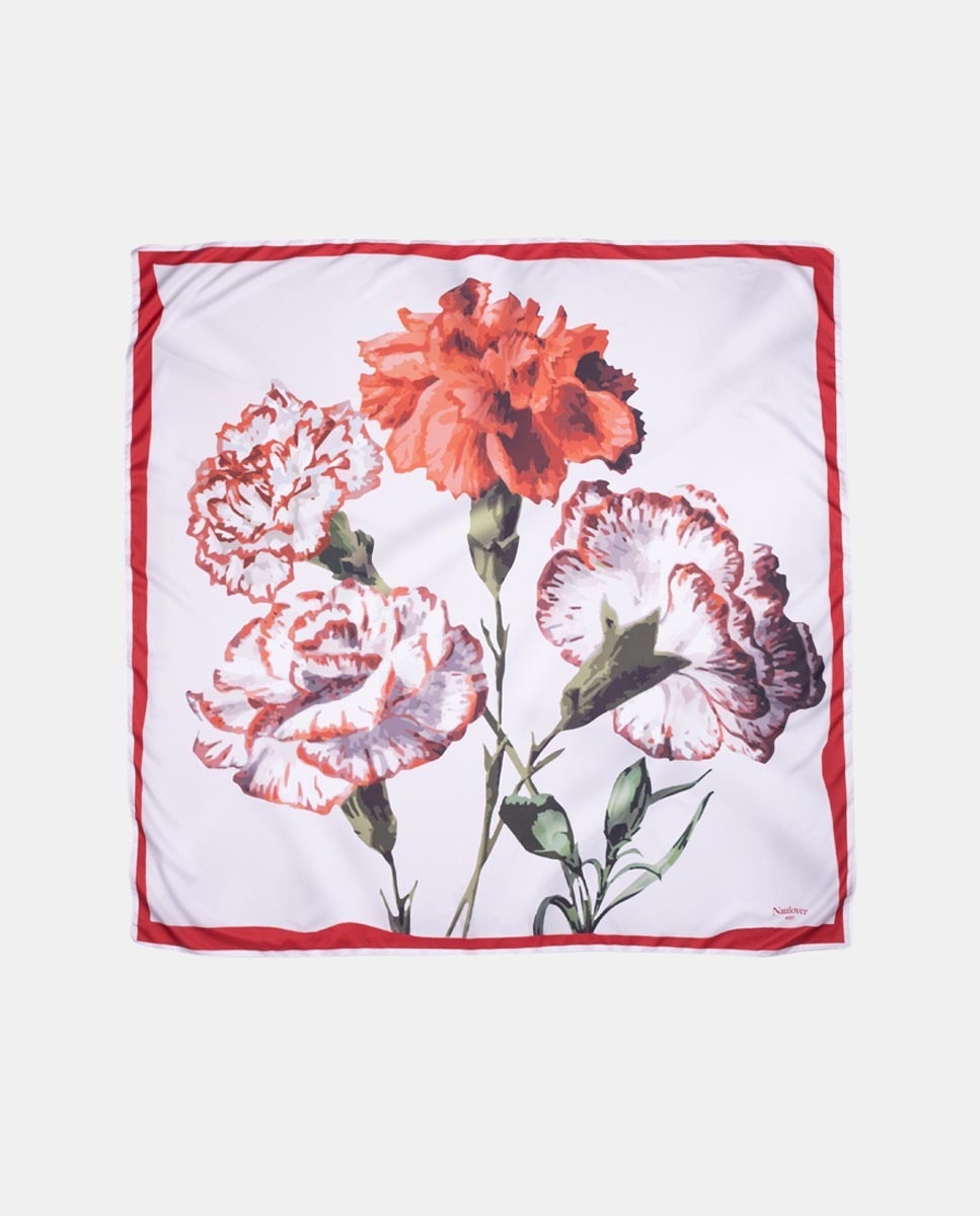Lenço Grand Carré com Estampado de Cravos Cru-1